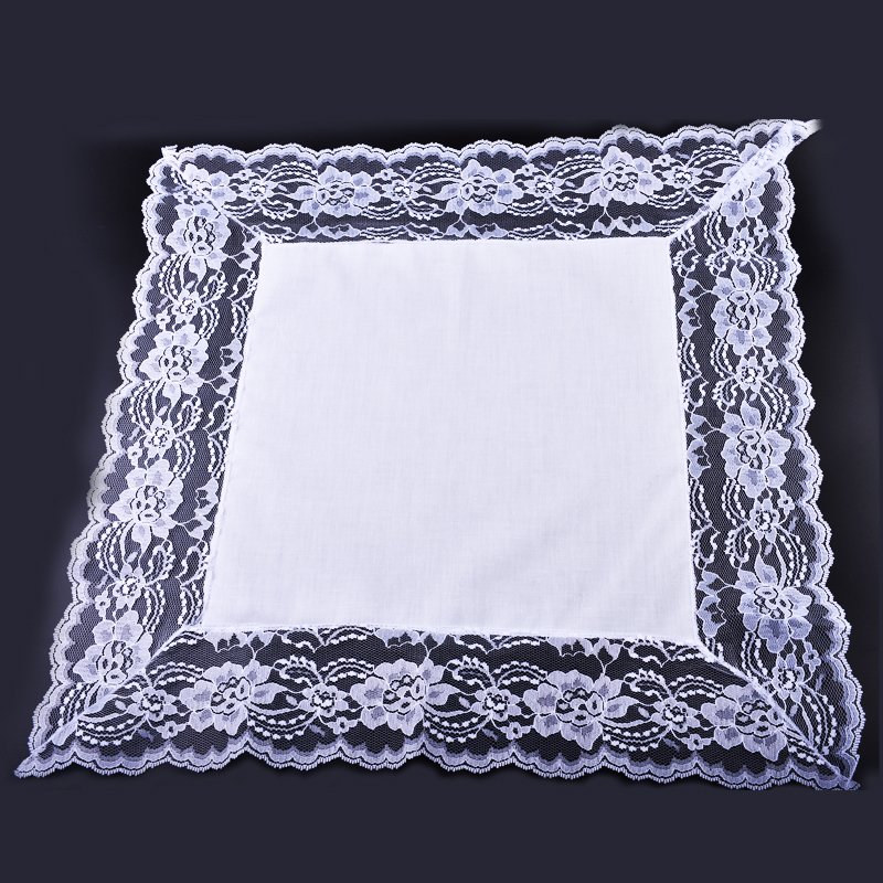 New Arrival White Cotton Handkerchief with Lace Edge for Funerals