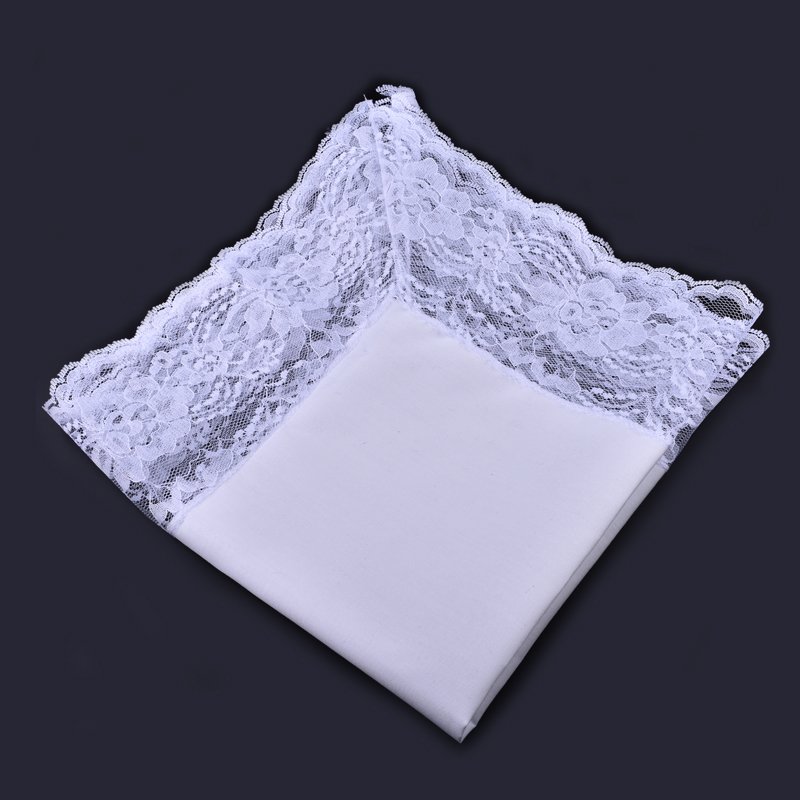 New Arrival White Cotton Handkerchief with Lace Edge for Funerals
