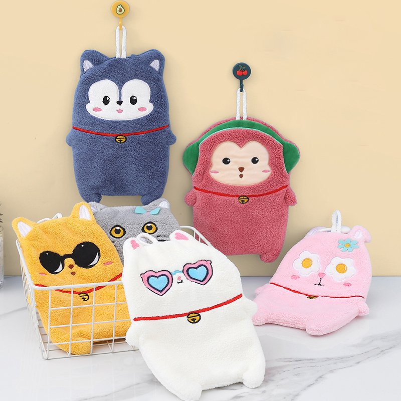 Hangable cartoon children's hand towel super absorbent quick dry lovely kitchen bathroom handkerchief kids cotton hand towel