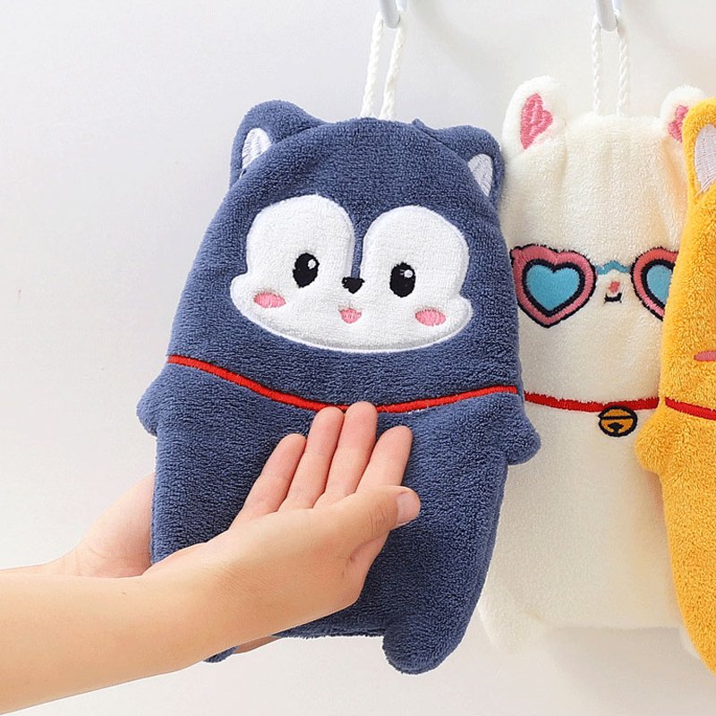 Hangable cartoon children's hand towel super absorbent quick dry lovely kitchen bathroom handkerchief kids cotton hand towel
