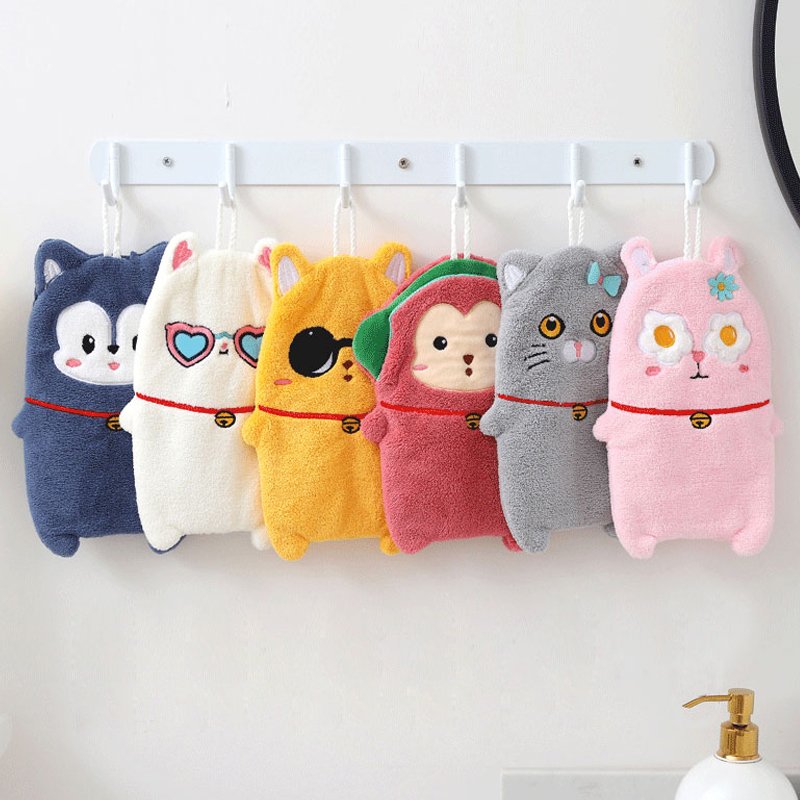 Hangable cartoon children's hand towel super absorbent quick dry lovely kitchen bathroom handkerchief kids cotton hand towel