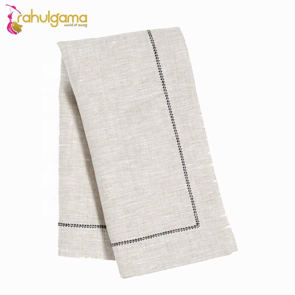 100% French Linen Napkins White with Embroidery Big Sale for Hotels/Parties/Weddings Restaurant Flax Linen Napkins Kitchen Use