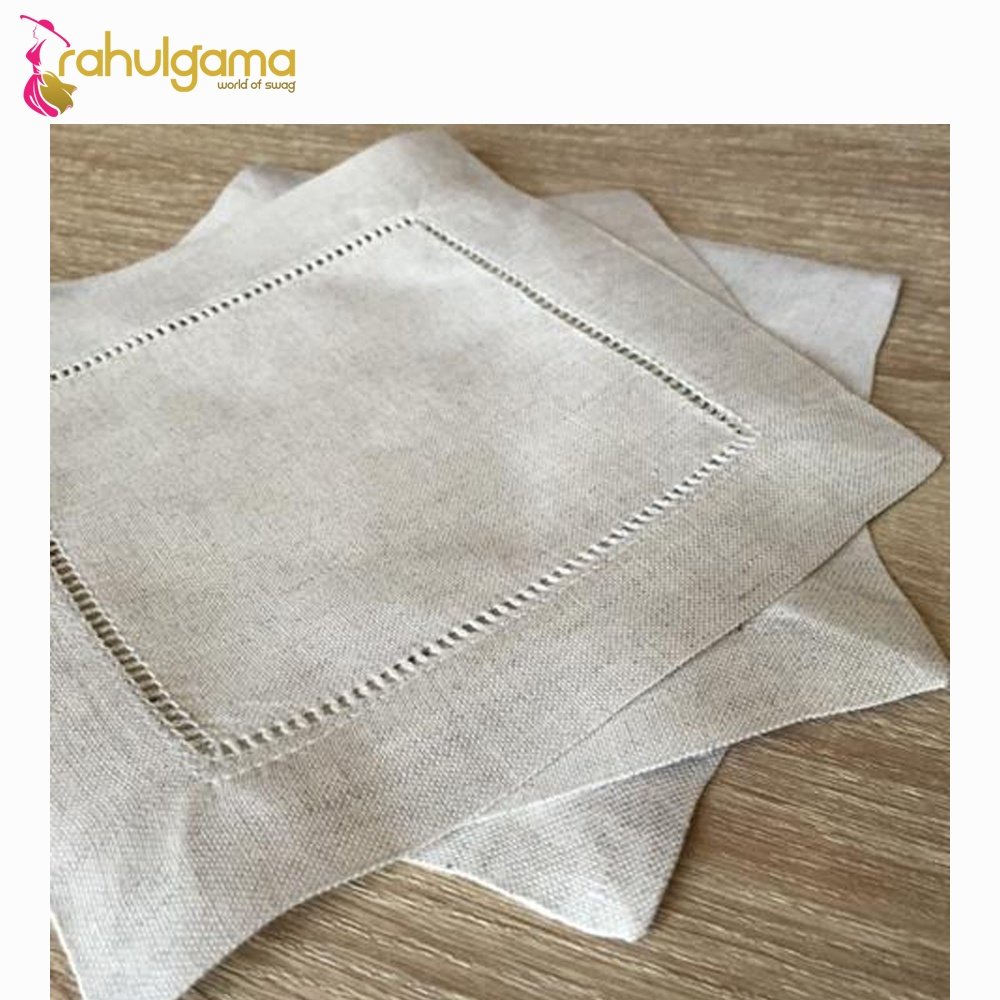 100% French Linen Napkins White with Embroidery Big Sale for Hotels/Parties/Weddings Restaurant Flax Linen Napkins Kitchen Use