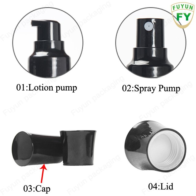 Fuyun 40ml 100ml 120ml Black Square Cream Jar Glass Pump Bottles Glass Empty Cosmetics Body Lotion Container Bottles with Pump