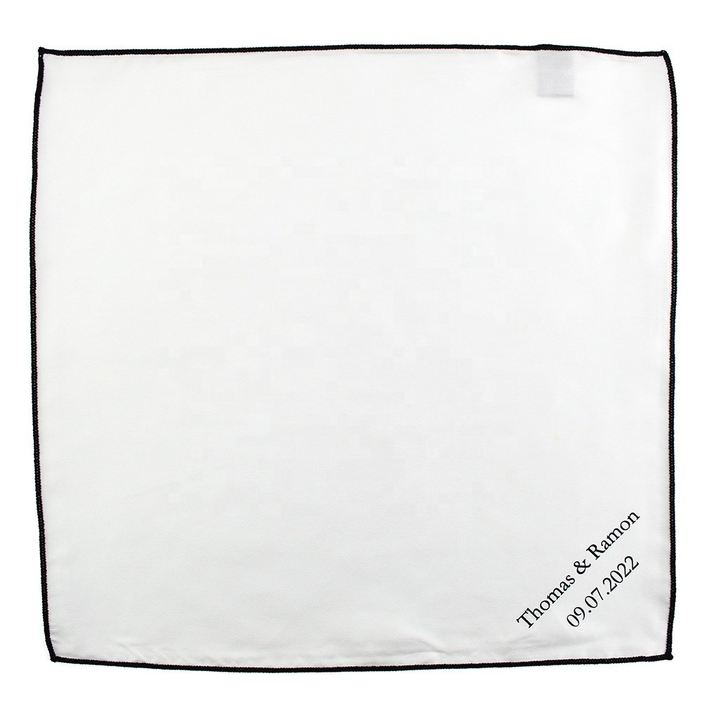 Premium Men Fashion Wedding Handkerchief 100% Silk Serged Contrast Black Edge Wholesale Custom Print Pocket Square White For Men