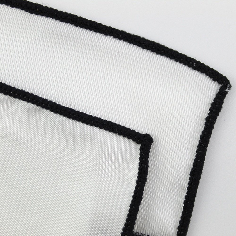 Premium Men Fashion Wedding Handkerchief 100% Silk Serged Contrast Black Edge Wholesale Custom Print Pocket Square White For Men