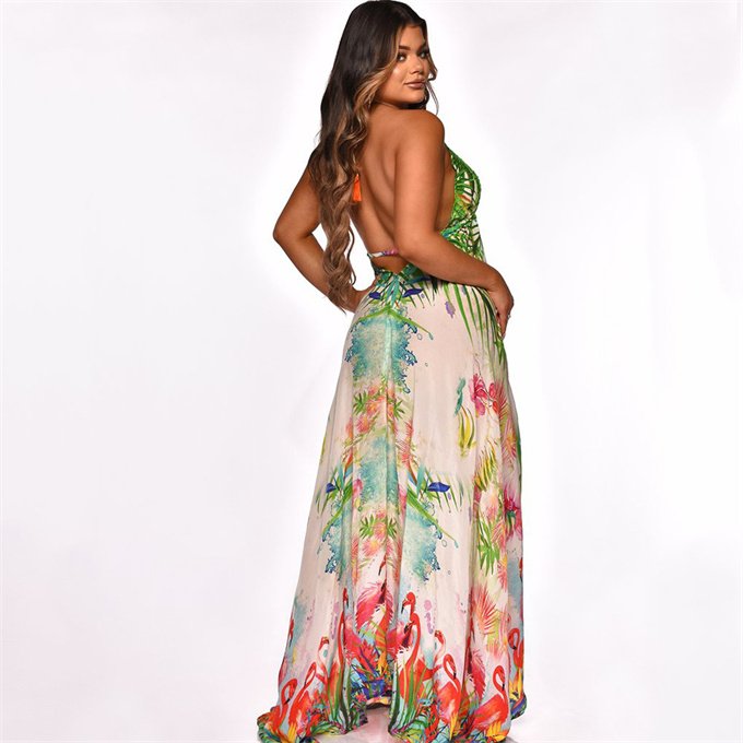 2023 fashion Women's Maxi High-Low Halter Handkerchief Long Dress Beach Party wear