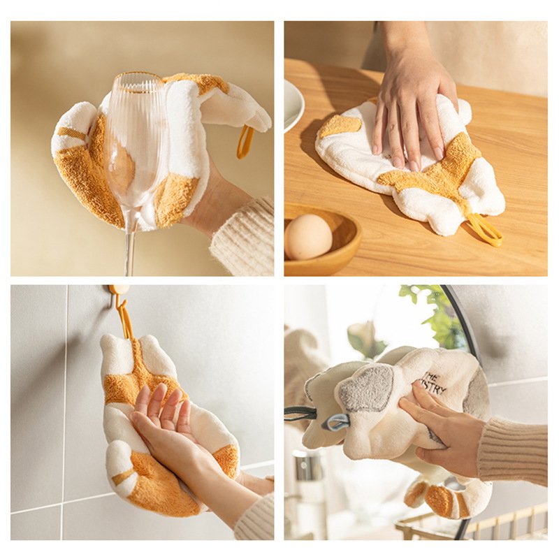 New cute cartoon hanging microfiber hand towel Kitchen bathroom use children's thickened coral velvet handkerchief