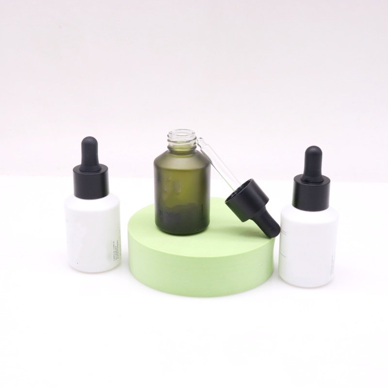 Matte white green 30ml oblique shoulder glass dropper bottle Essence bottle Custom logo cosmetics packaging bottle
