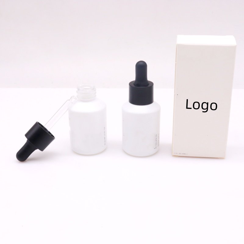 Matte white green 30ml oblique shoulder glass dropper bottle Essence bottle Custom logo cosmetics packaging bottle