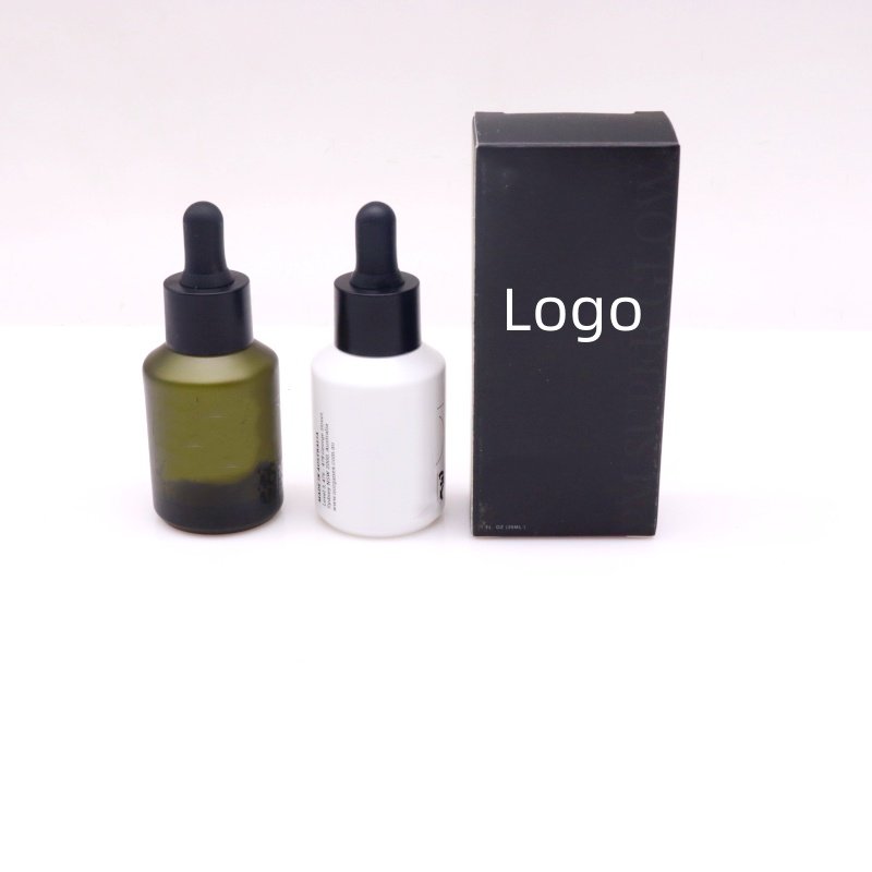 Matte white green 30ml oblique shoulder glass dropper bottle Essence bottle Custom logo cosmetics packaging bottle