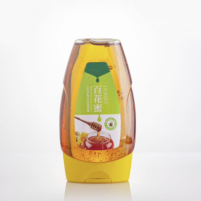 Silicone valve honey plastic bottle packaging PET material food grade plastic 500g plastic flat bottle