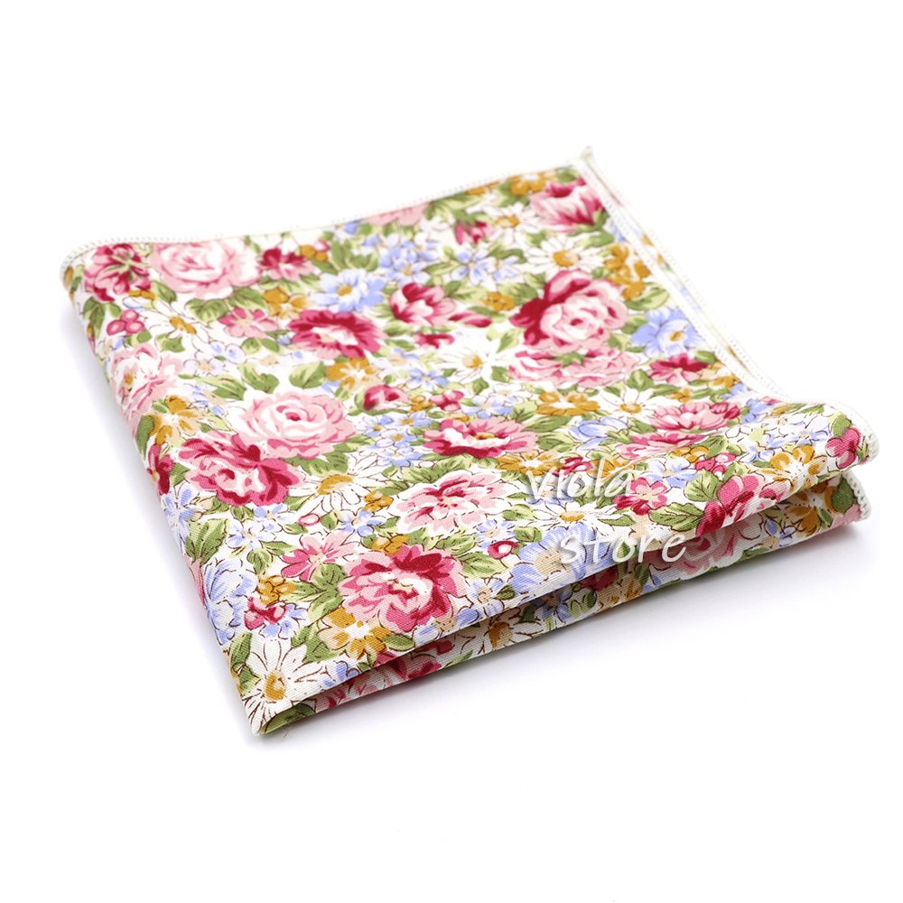Top New Floral Camellia Rose Lotus 100% Cotton Hankie 23cm Men Wedding Party Daily Suit Pocket Square Gift Tuxedo Tie Accessory