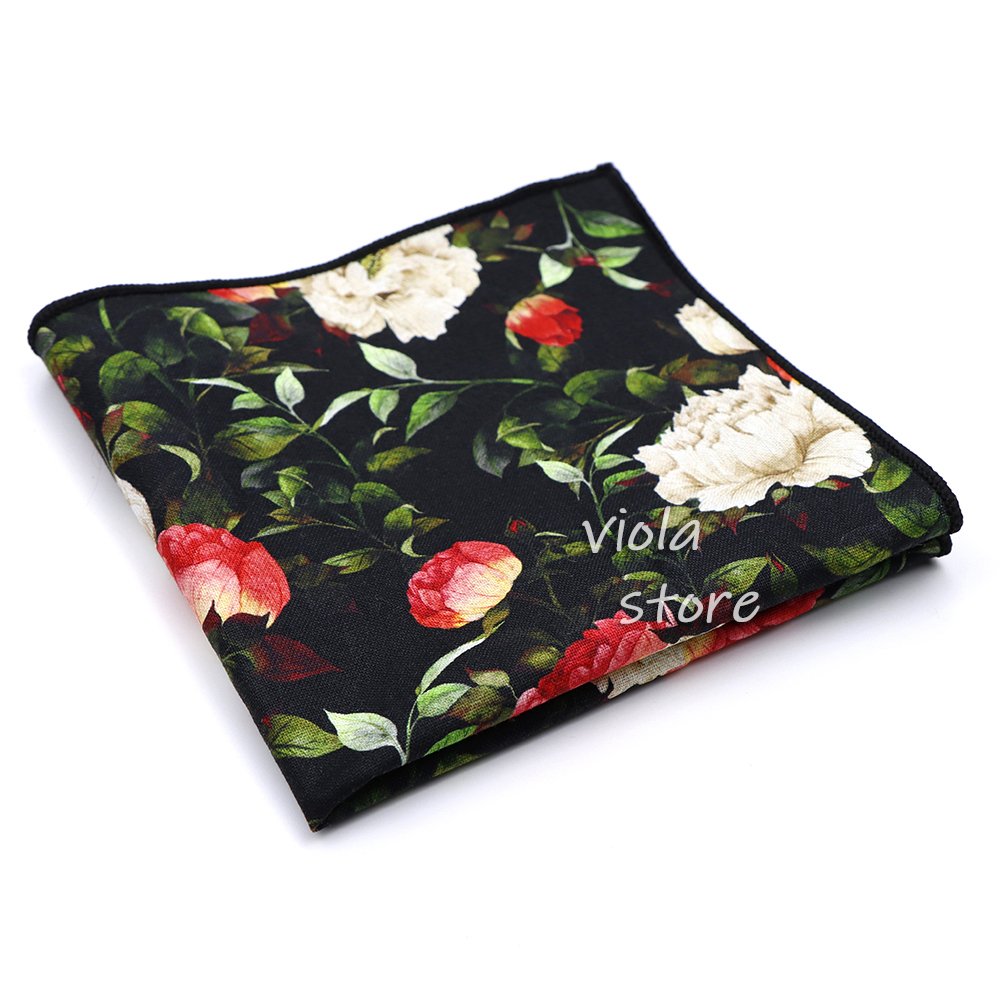 Top New Floral Camellia Rose Lotus 100% Cotton Hankie 23cm Men Wedding Party Daily Suit Pocket Square Gift Tuxedo Tie Accessory