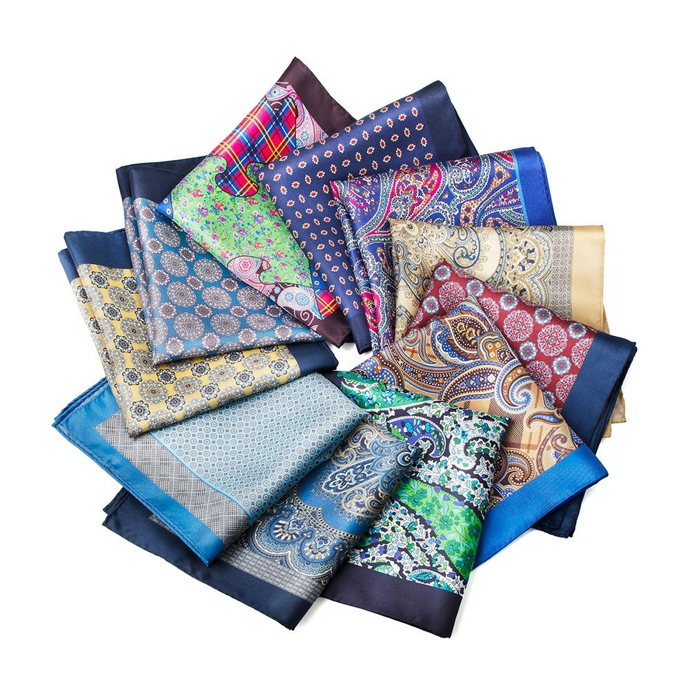 High End Designer Bulk Mens Custom Pure Silk Colorful Floral Pocket Squares Luxury Vintage Fancy Handkerchiefs for Men Sale