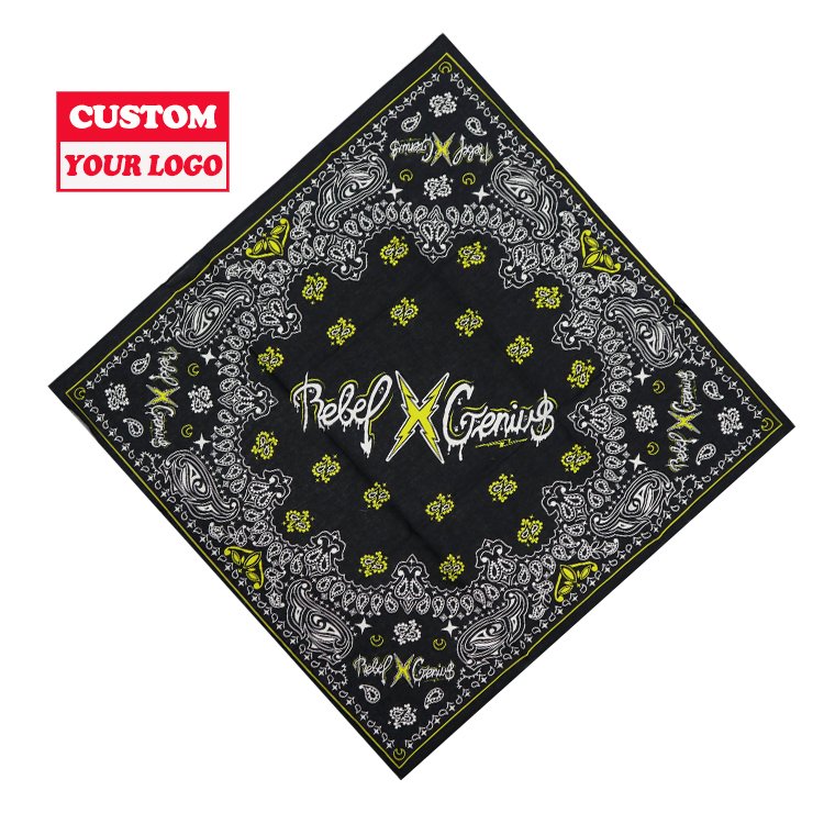 22*22inches Square Sport Headwear Scarf Full Color With Design Print Custom Bandana Handkerchief Silk Cotton Bandana Custom Logo