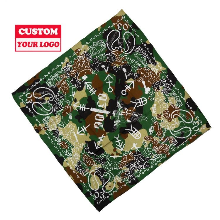 22*22inches Square Sport Headwear Scarf Full Color With Design Print Custom Bandana Handkerchief Silk Cotton Bandana Custom Logo
