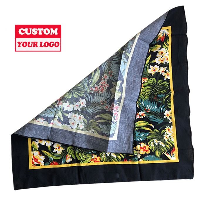 22*22inches Square Sport Headwear Scarf Full Color With Design Print Custom Bandana Handkerchief Silk Cotton Bandana Custom Logo