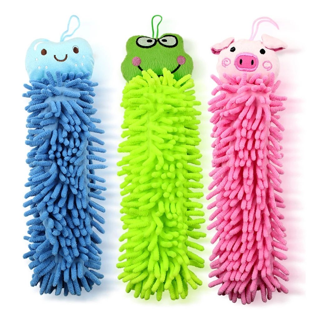 DS969 Bathroom Towels Kitchen Kids Animal Bath Wipes Handkerchief Hanging Towels Chenille Hand Face Wipe Towels