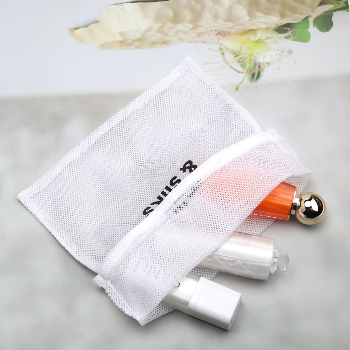 Custom Logo Printing White Nylon Mesh Cosmetic Makeup Bag Luxury Fruit Gift Shopping Drawstring Mesh Pouch