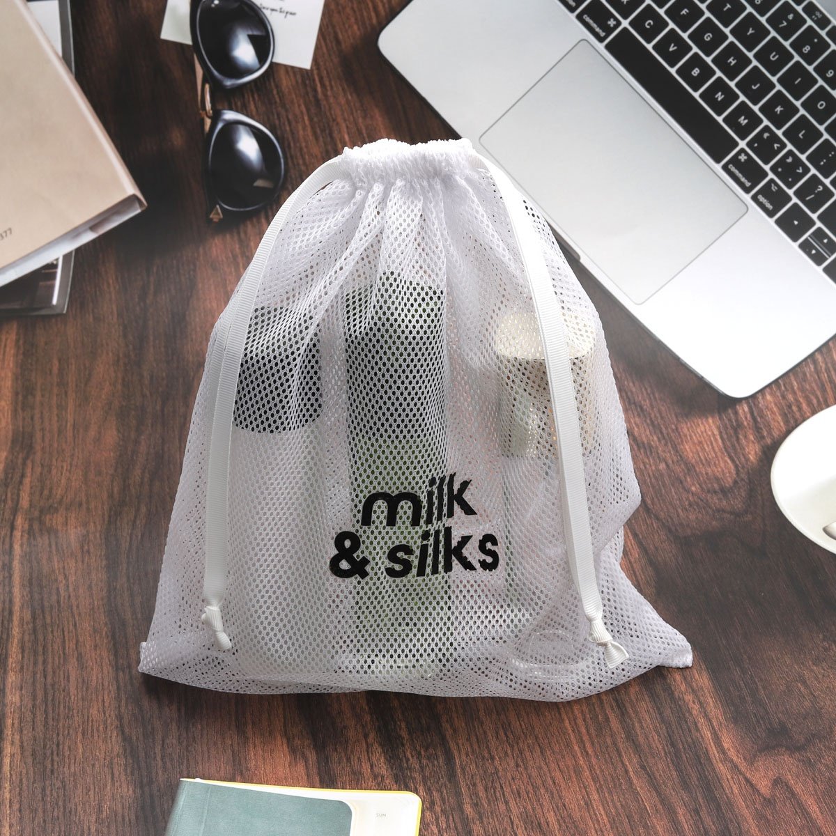 Custom Logo Printing White Nylon Mesh Cosmetic Makeup Bag Luxury Fruit Gift Shopping Drawstring Mesh Pouch