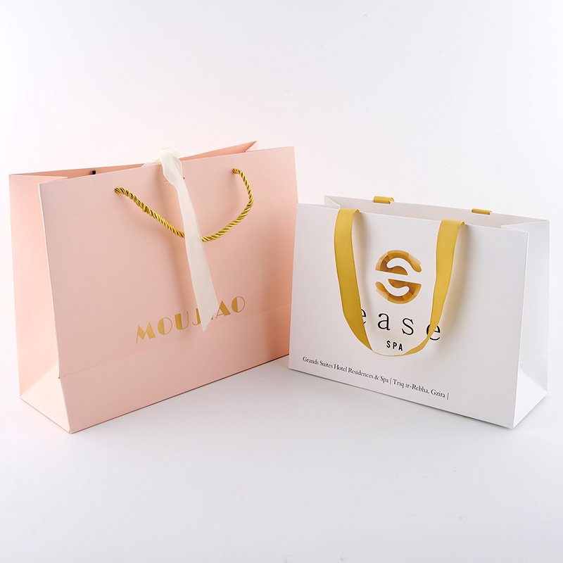 Logo Luxury Bags White jewelry for Printed Clothing Wholesale Ribbon Packaging Retail Shopping Your Own Custom gift paper bag