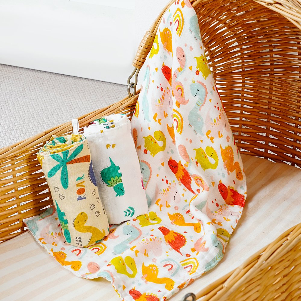 Happyflute Baby Soft Muslin 100% Cotton Print 28*50cm Washcloth Muslin Hand Towels Baby Cute Print Nursing Towel Set
