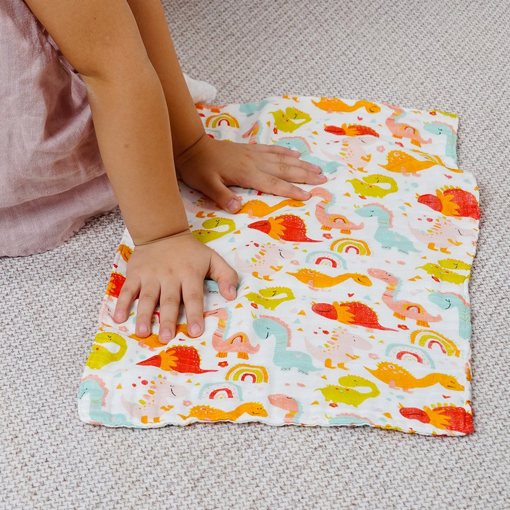 Happyflute Baby Soft Muslin 100% Cotton Print 28*50cm Washcloth Muslin Hand Towels Baby Cute Print Nursing Towel Set