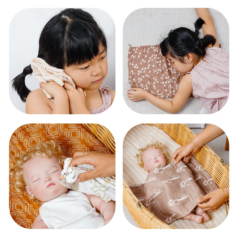 Happyflute Baby Soft Muslin 100% Cotton Print 28*50cm Washcloth Muslin Hand Towels Baby Cute Print Nursing Towel Set