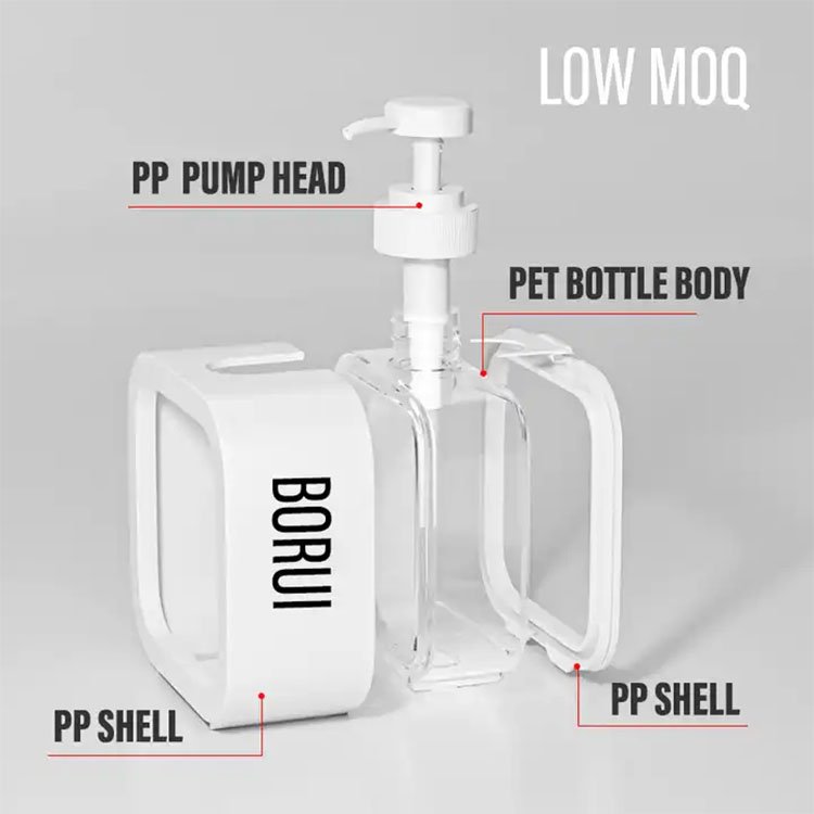 Borui Customized Label Color Cosmetic 300ml 500ml Plastic Square Liquid packaging PET shampoo and conditioner Pump Bottle
