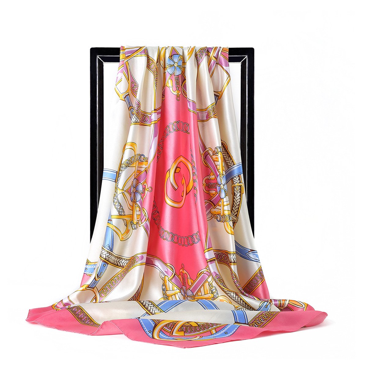Silk Scarf Women Print hair neck Square Scarves Office Ladies Handkerchief muffler foulard Shawl Bandanna 90*90cm Muslim Hijab