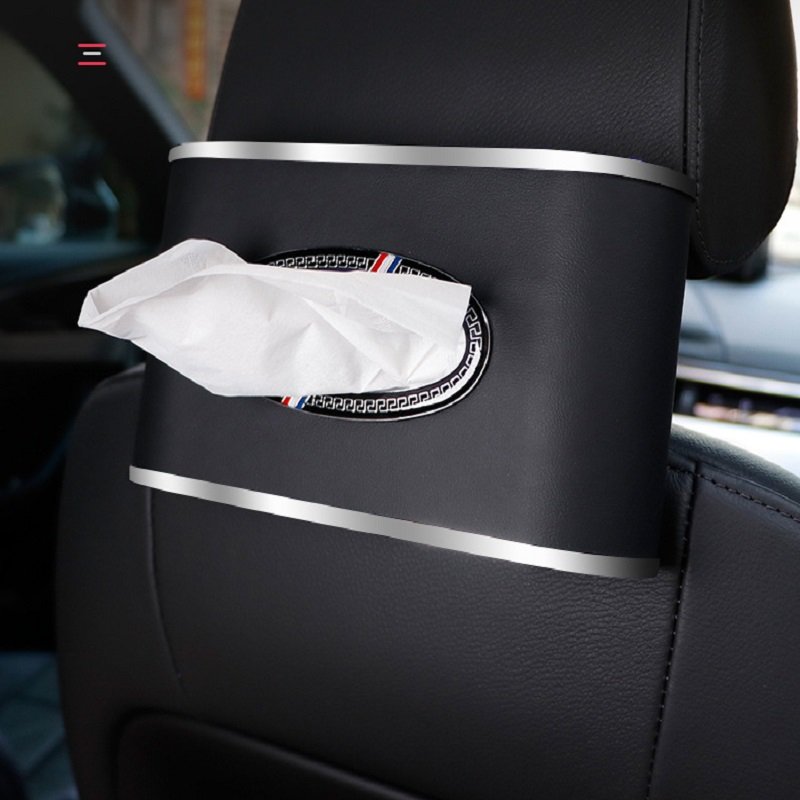 Sun Visor Car Logo Tissue Paper Organizer Parking Number Sanitary Napkin Holder Pu Leather Tissue Box Luxury With Clock