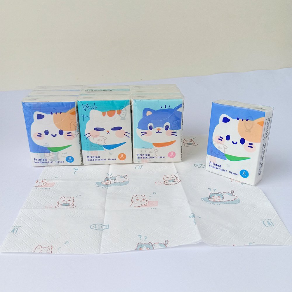 FSC Mini Facial Tissues Cat Printed Pocket Tissues 9 Pcs Pack Cute Cat Paper Handkerchief Cleansing Tissue