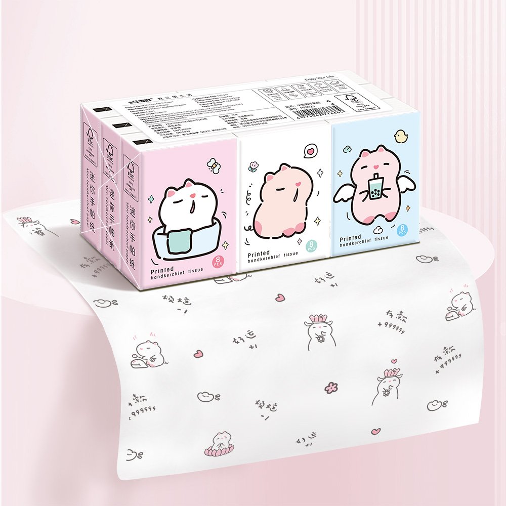 FSC Mini Facial Tissues Cat Printed Pocket Tissues 9 Pcs Pack Cute Cat Paper Handkerchief Cleansing Tissue