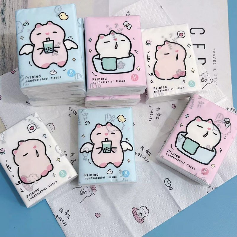 FSC Mini Facial Tissues Cat Printed Pocket Tissues 9 Pcs Pack Cute Cat Paper Handkerchief Cleansing Tissue