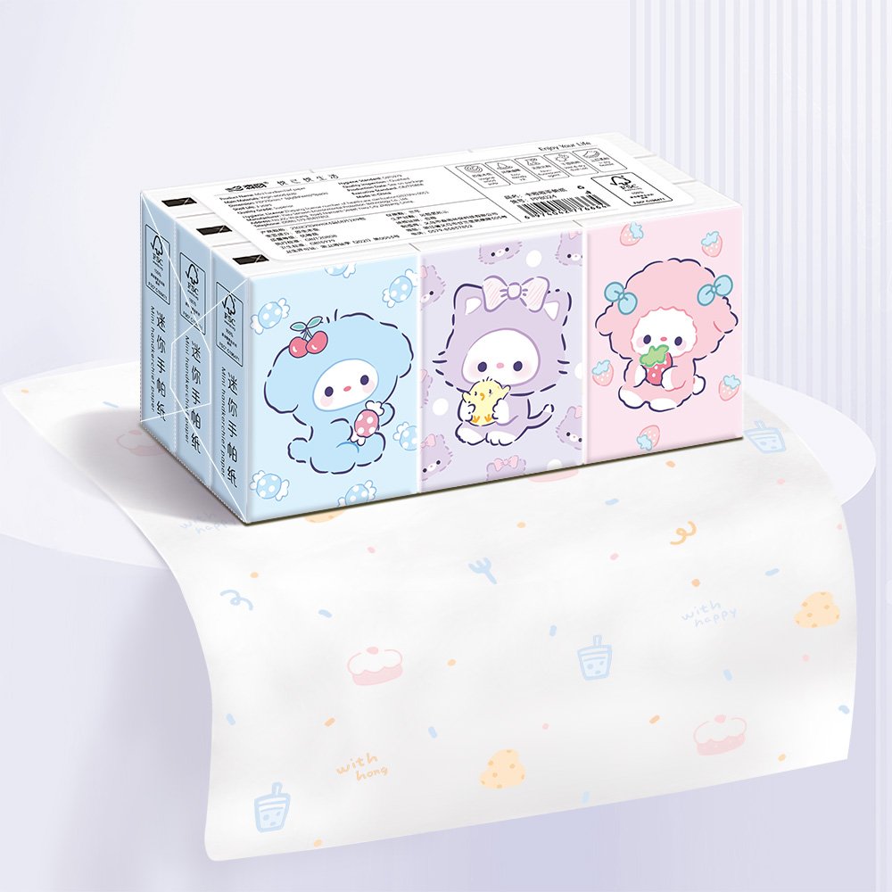 FSC Mini Facial Tissues Cat Printed Pocket Tissues 9 Pcs Pack Cute Cat Paper Handkerchief Cleansing Tissue