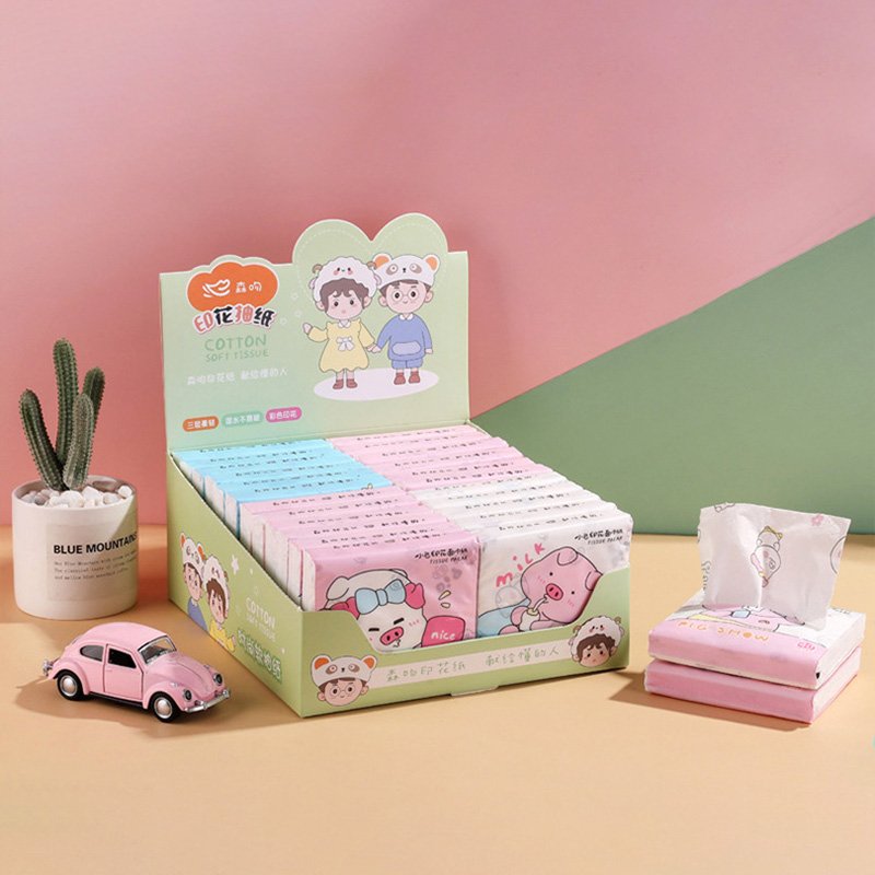 FSC SENWEN Portable Facial Tissues Wood Pulp Pink Pig Printed Soft 40 Pull Cute Cartoon Handkerchief Pocket Tissue