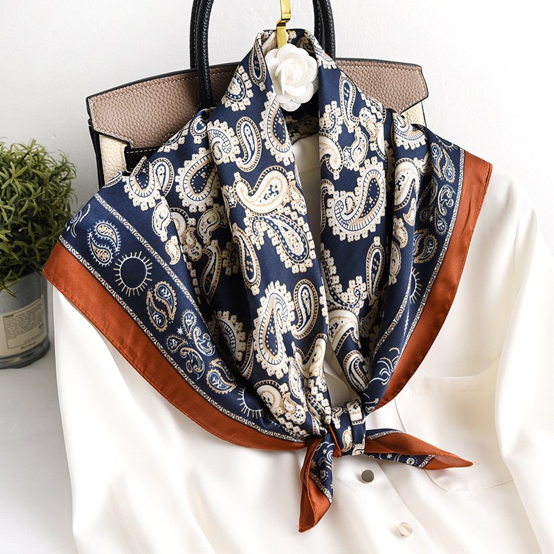70*70cm Custom Silk Satin Hair Scarf Women Handkerchief Printed Female Square Head Bandana Small Neck muffler hijab lady girl