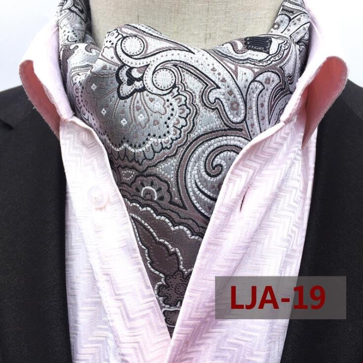 High Quality Men's Ascot Neck Tie Vintage Paisley Floral Jacquard Silk Necktie Cravat Tie Scrunch Self British Style