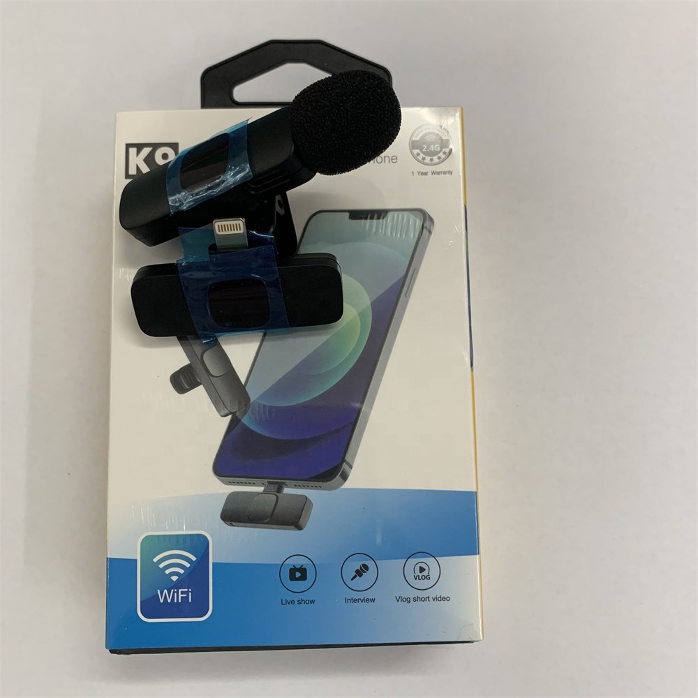 Original Micro cravat san fil K9 Wireless Lavalier Microphone capsule tie Vlog Mic for iPhone Type C PC Computer Live Broadcast