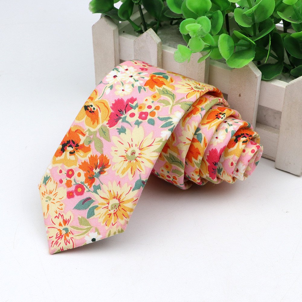 New Floral Tie For Men Women Skinny Cotton Linen Necktie Wedding Casual Neckties Classic Suits Flower Print Ties Designer Cravat
