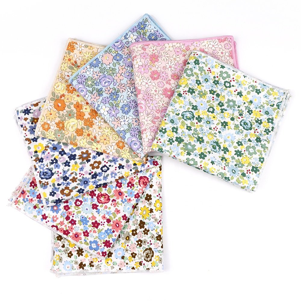 New 7 Colors 100% Cotton Floral 6.5cm Tie Hanky Set Pink Dusty Blue Young Men Wedding Party Casual Suit Cravat Gift Accessory