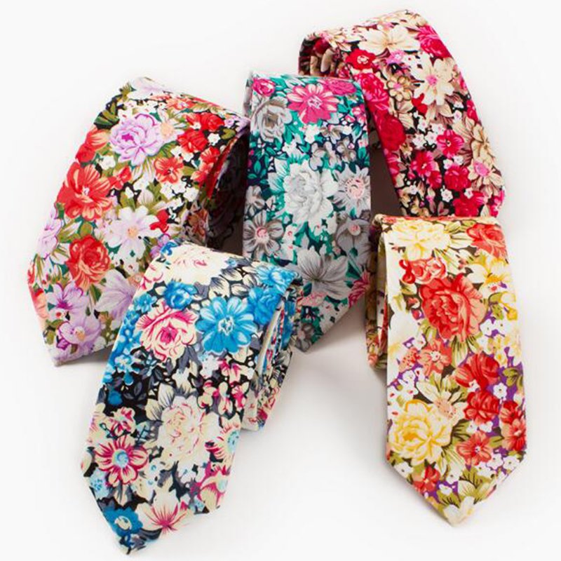 Floral 6cm Tie Men Women Skinny Cotton Neck Tie for Wedding Casual Mens Neckties Classic Suits Flower Print Neck Ties Cravat