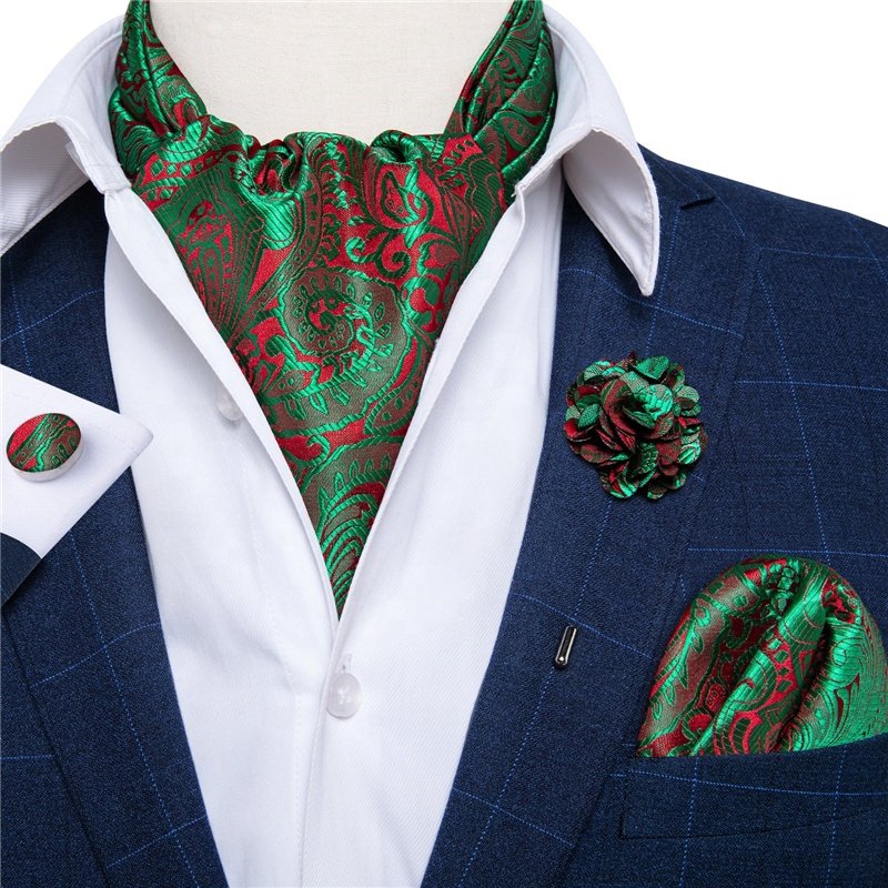 Wholesale Custom Men's Cravat Self Tie Jacquard Woven Paisley Silk Ascot Tie And Pocket Square Cufflinks Set Formal Casual