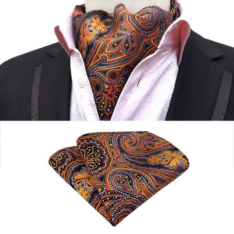 Classic Paisley Cravat Ascot Tie Handkerchief Set Polka Dot Plaid Custom Logo Ascot Tie Men's Neckties