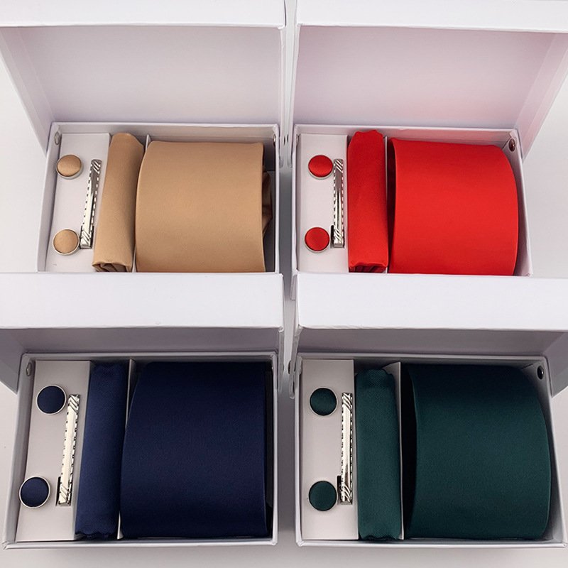 Fashion Mens Tie Sets Gifts Necktie Mens With Pocket Square Box Men Ties And Hanky Set With Cufflinks For Wedding Business