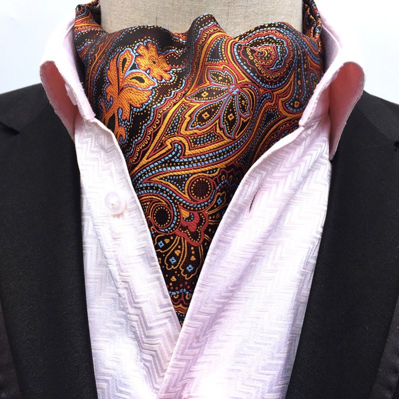 Classic custom jacquard cravat ascot tie for men polyester scarf retro men's cravat ascot tie
