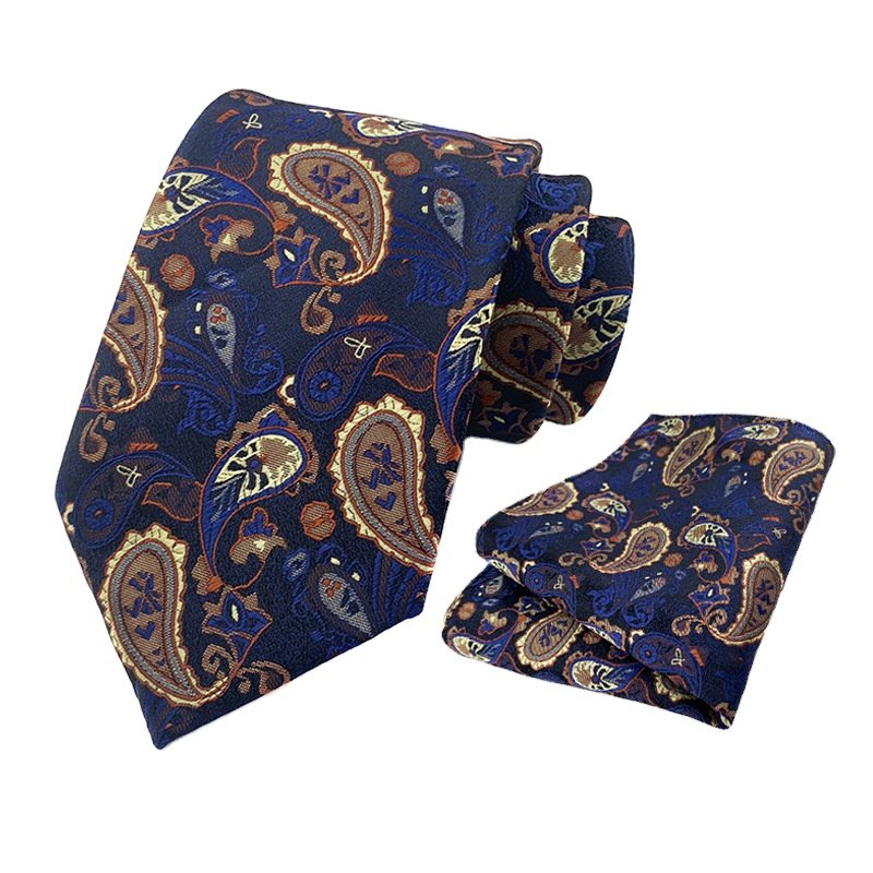 Casual Men Ties and Hanky Set Fashion Floral Neckties with Pocket Square Navy Ensemble Cravate Mouchoirs
