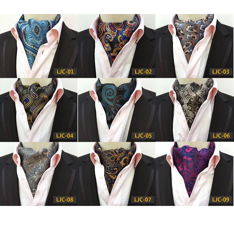 Paisley Floral Blue Ascot Tie Men Silk Cravat Tie Cashew Cravat Tie Wedding Ascot Scarf