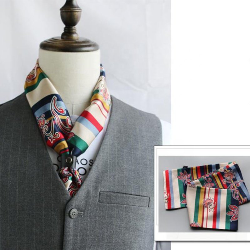 personalized custom striped pattern polyester ascot tie cravat for mens suits